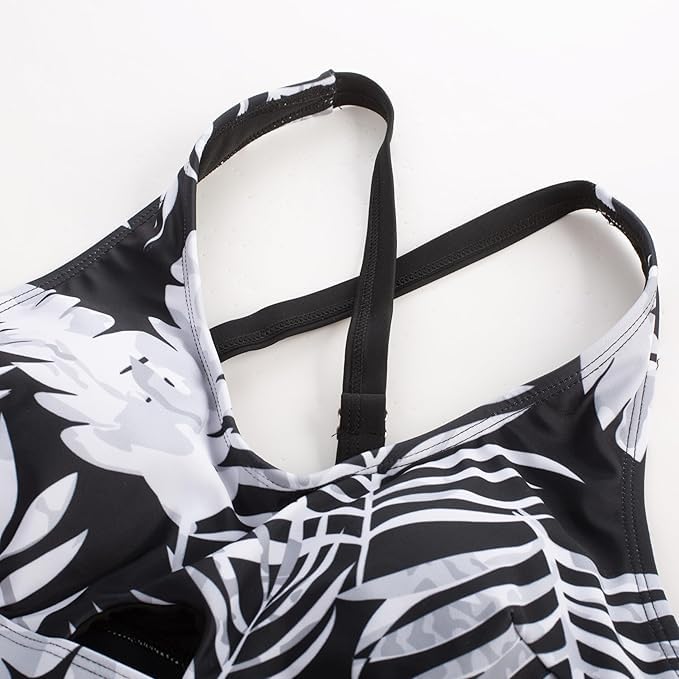 Kate Kasin Floral Printed Swimwear for Women 3 Piece Rash Guard Zipper Shirts Boyshort Sun Protection Water Sports Tankini