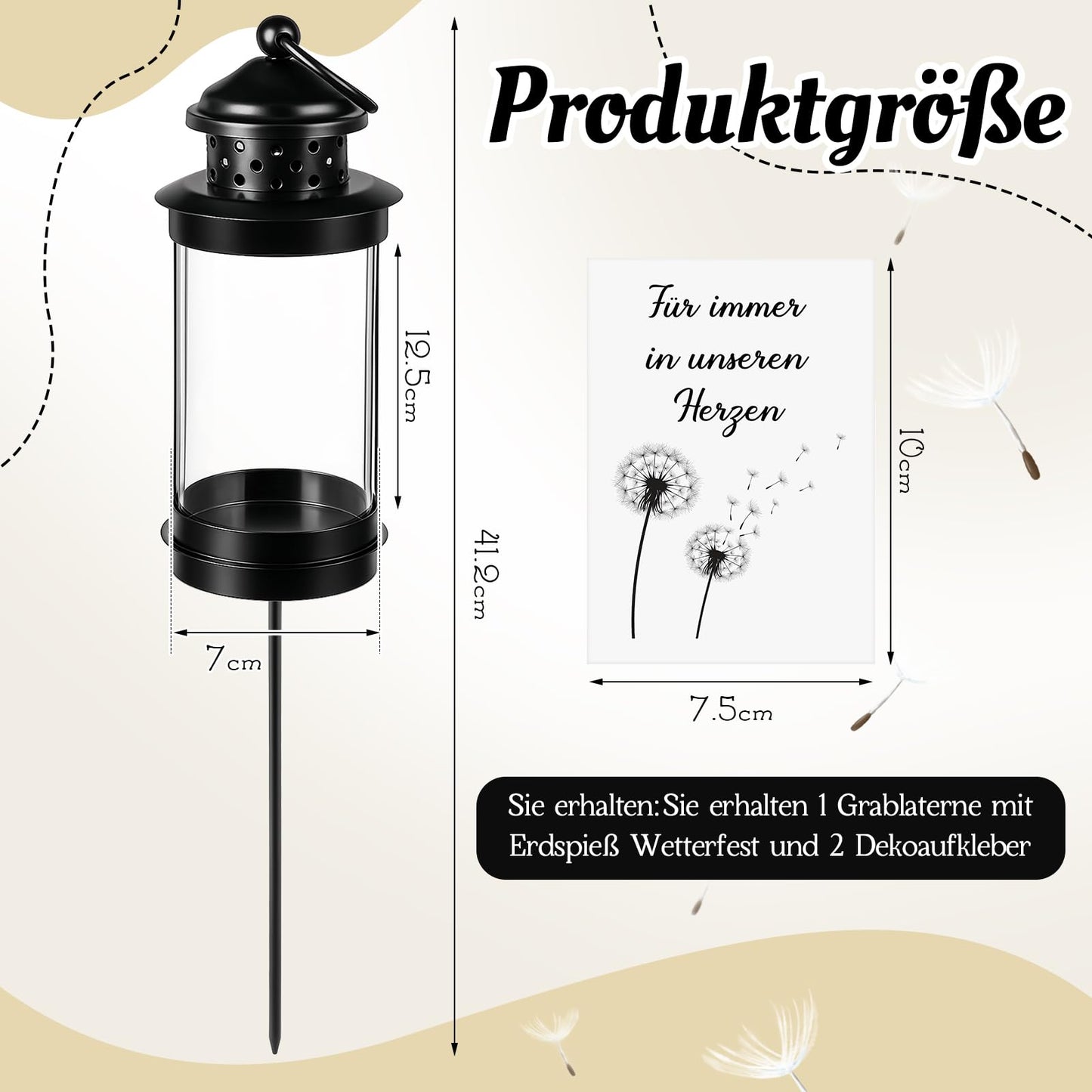 Grave Lantern Weatherproof with Ground Spike Memorial Stick Lantern 41.2cm – 41.2cm