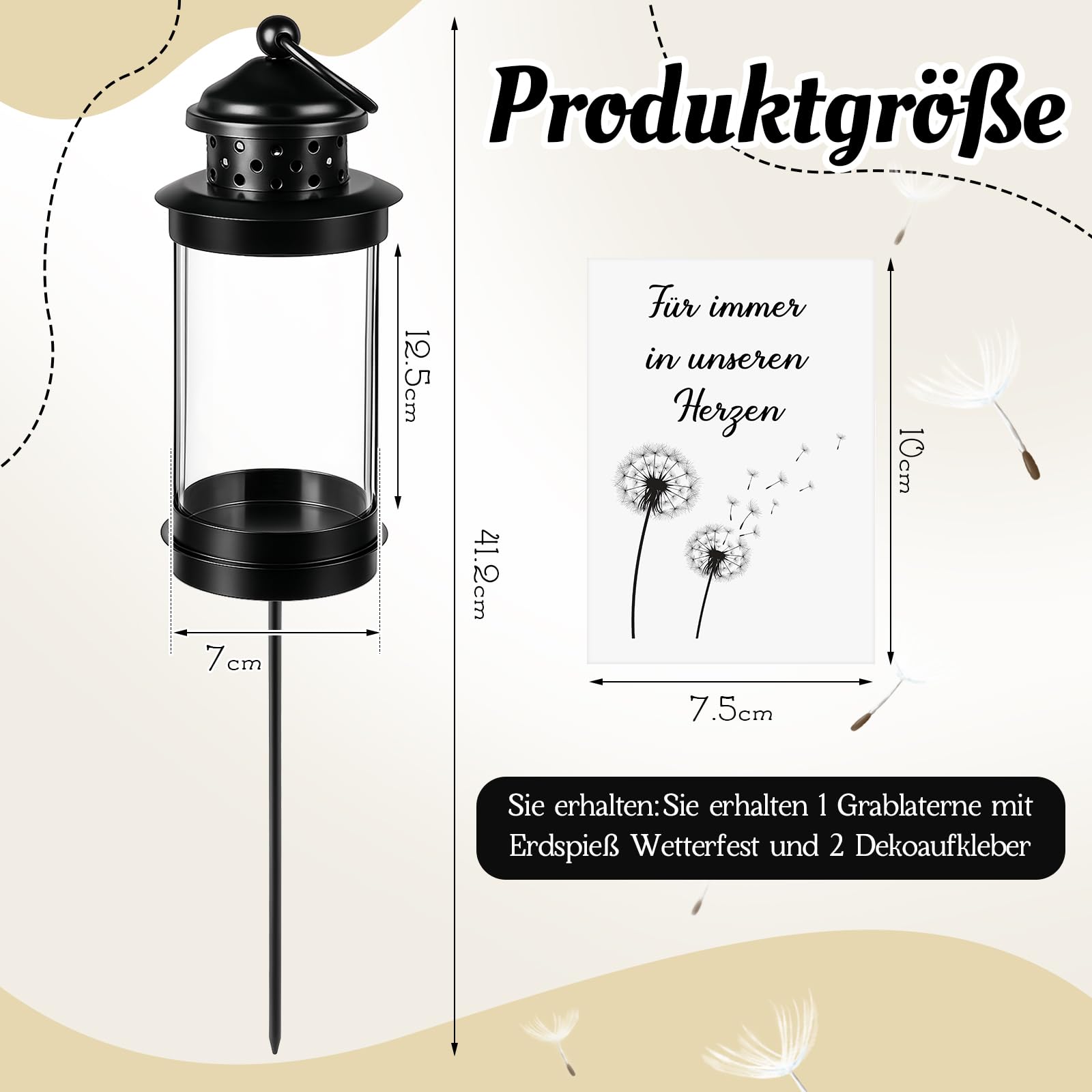 Grave Lantern Weatherproof with Ground Spike Memorial Stick Lantern 41.2cm – 41.2cm