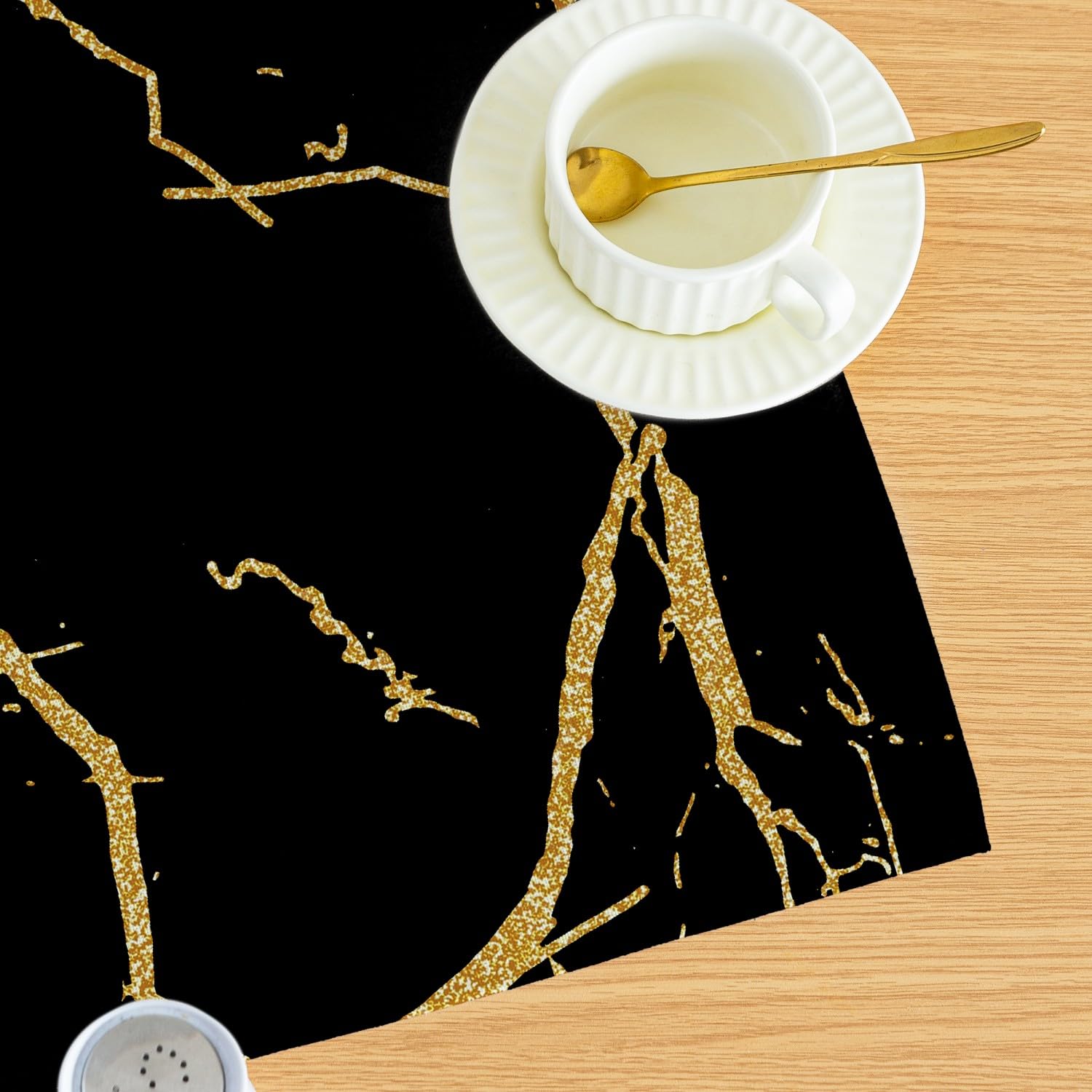 Rectangular Tablecloth Marble-Effect Washable – Black and Gold 140x240cm