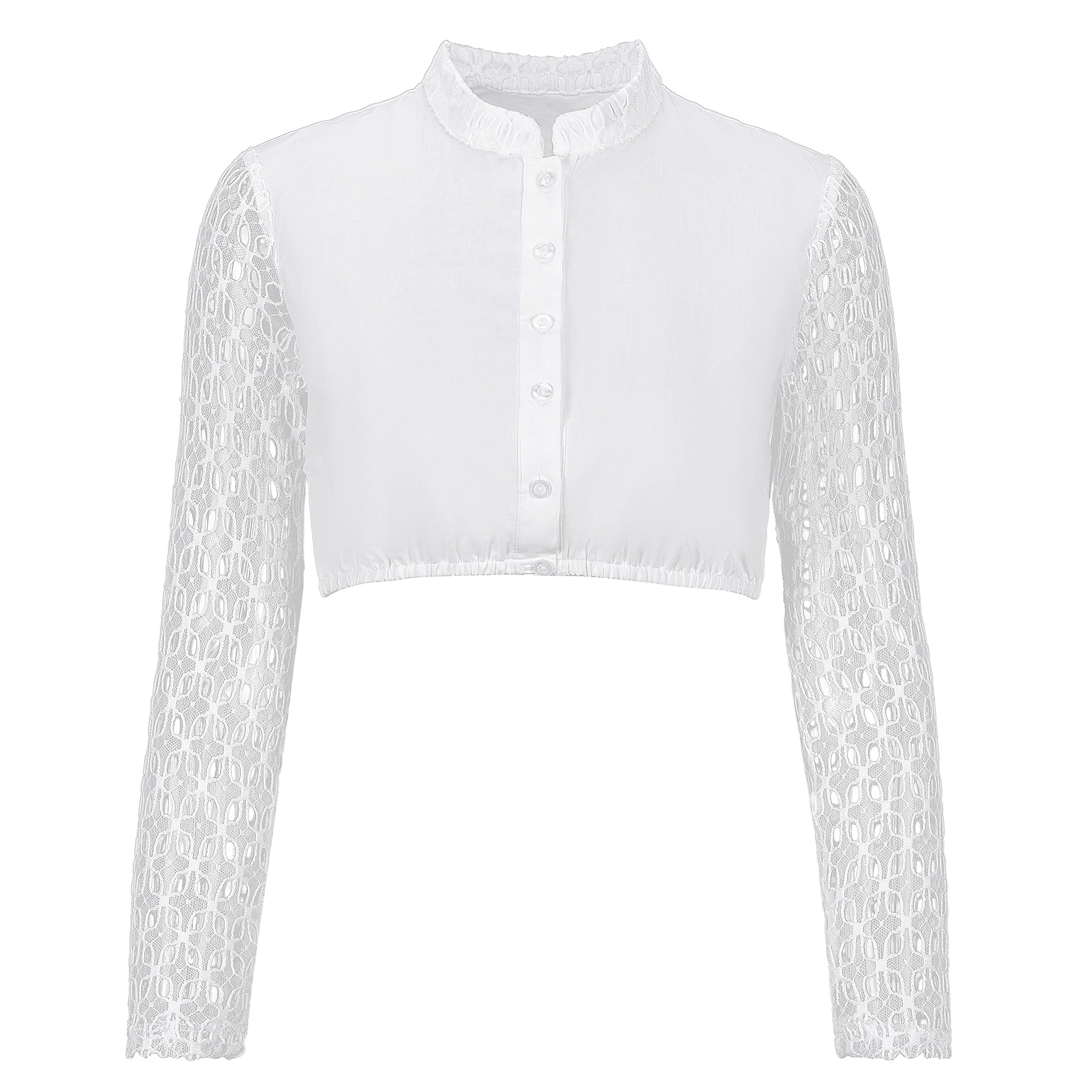 Dirndl Blouse Women's High-Neck Long-Sleeved Lace Cotton – White Beige Size 36