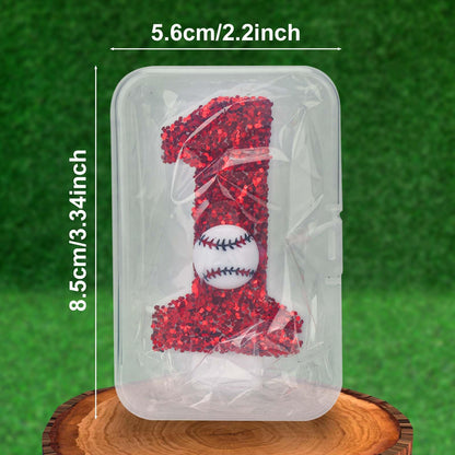 Birthday Number Candle 7.5cm Glitter Baseball Cake Topper – Red (1)