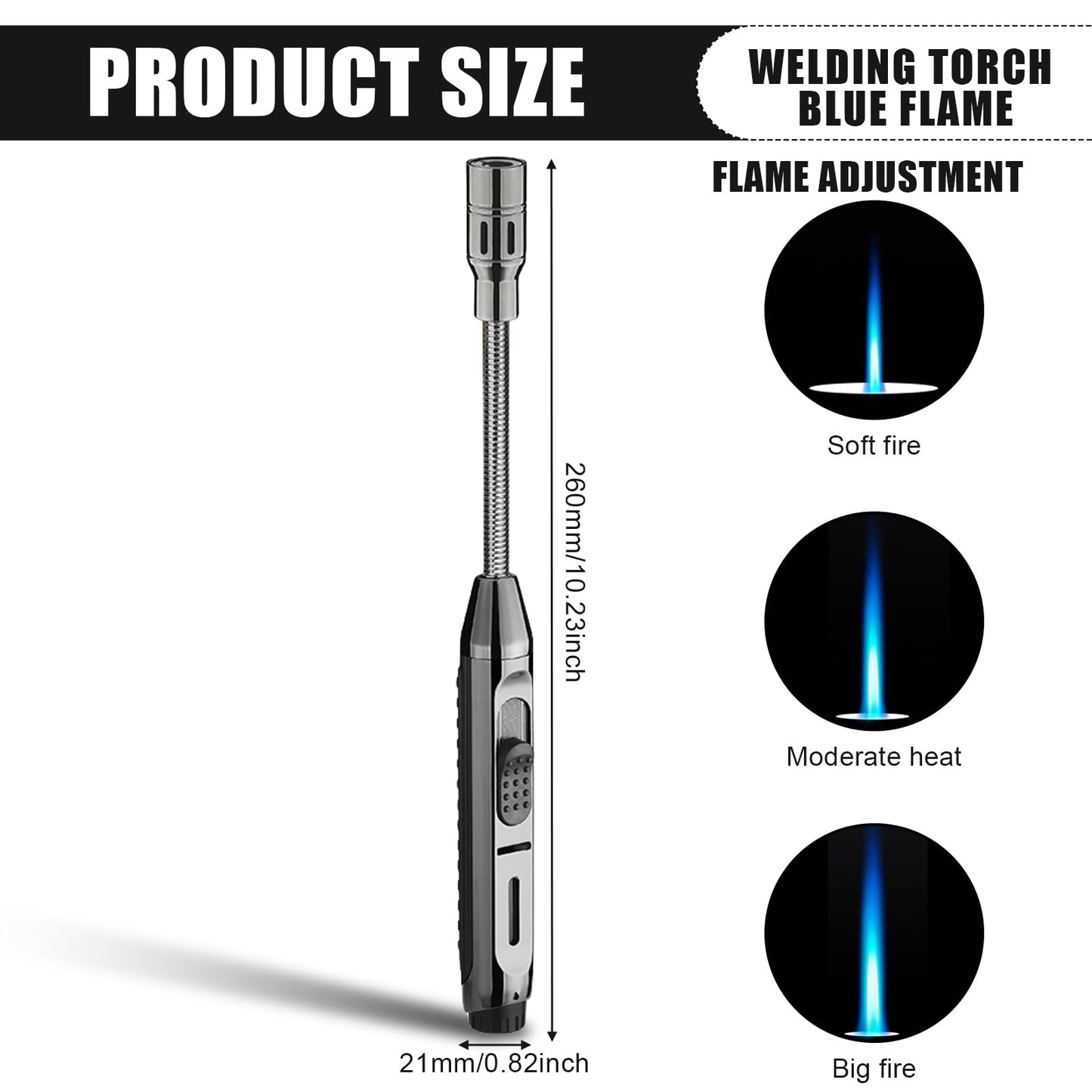 Refillable Flexible Neck Butane Lighter 360° Windproof Jet Flame - No Gas