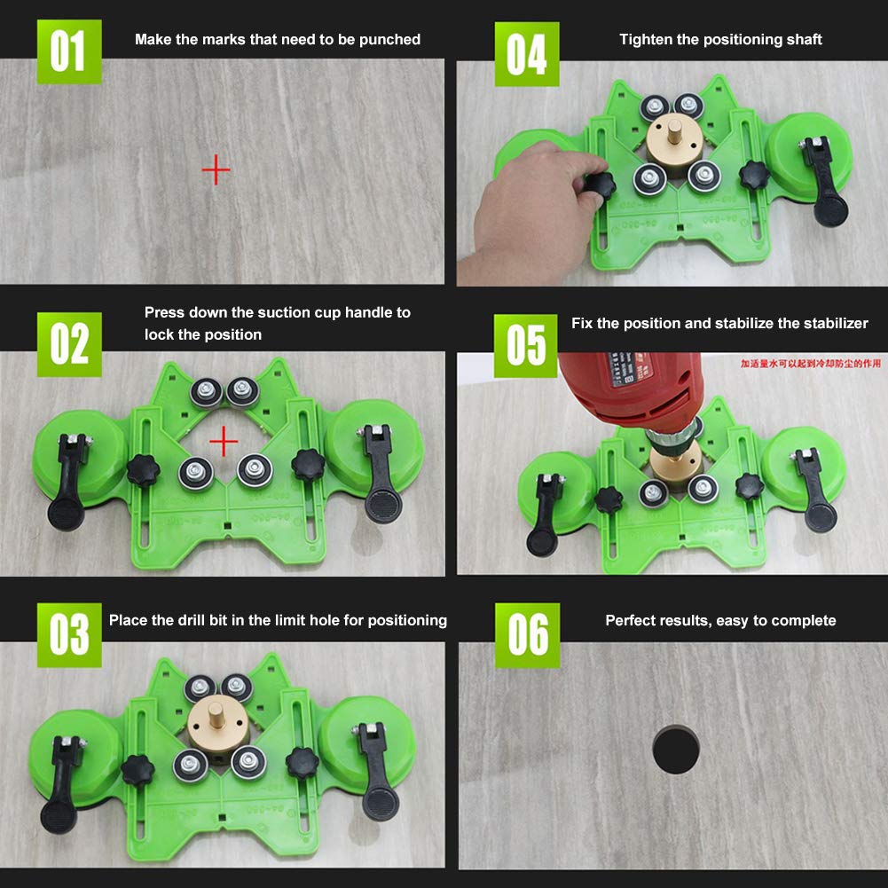 POHOVE Drill Hole Saw Guide Jig, 4-83mm Adjustable Diamond Hole Cutter Centering Locator Holder with Vacuum Suction Cup