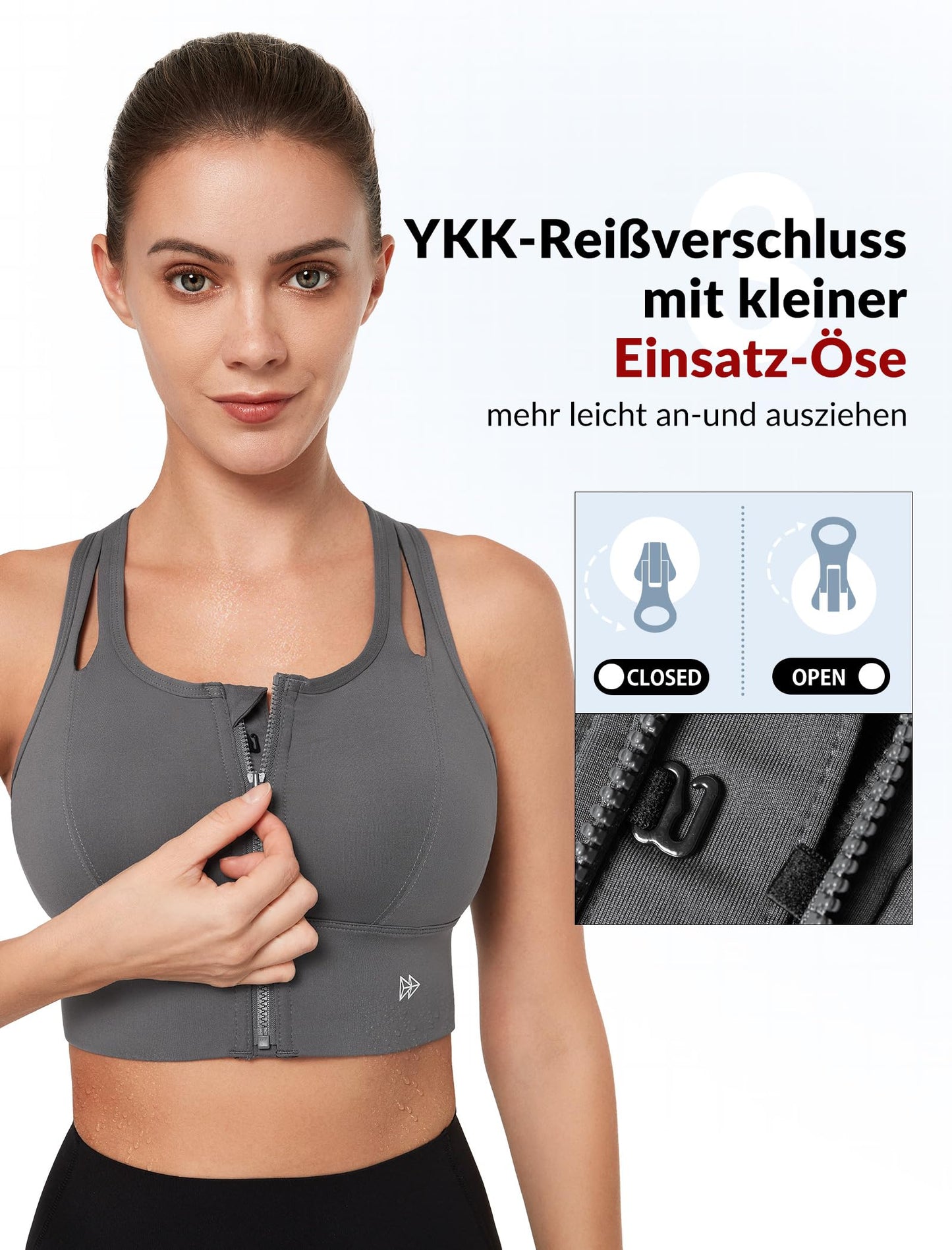 Sports Bra Hollow-Out Racerback Front Closure Strong Support – Grey XXL