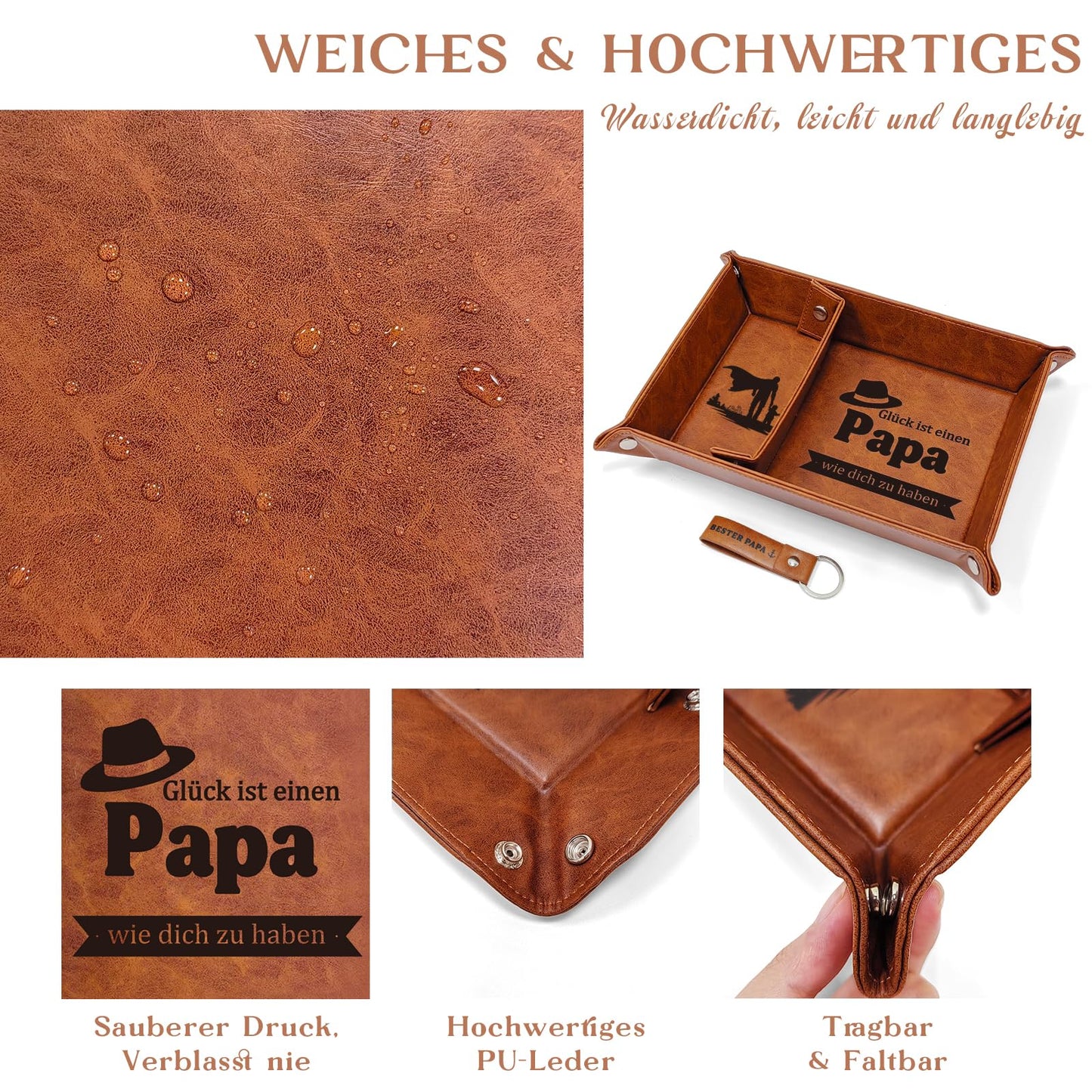 PU Leather Valet Tray Catchall Gift for Dad Stepdad – Brown