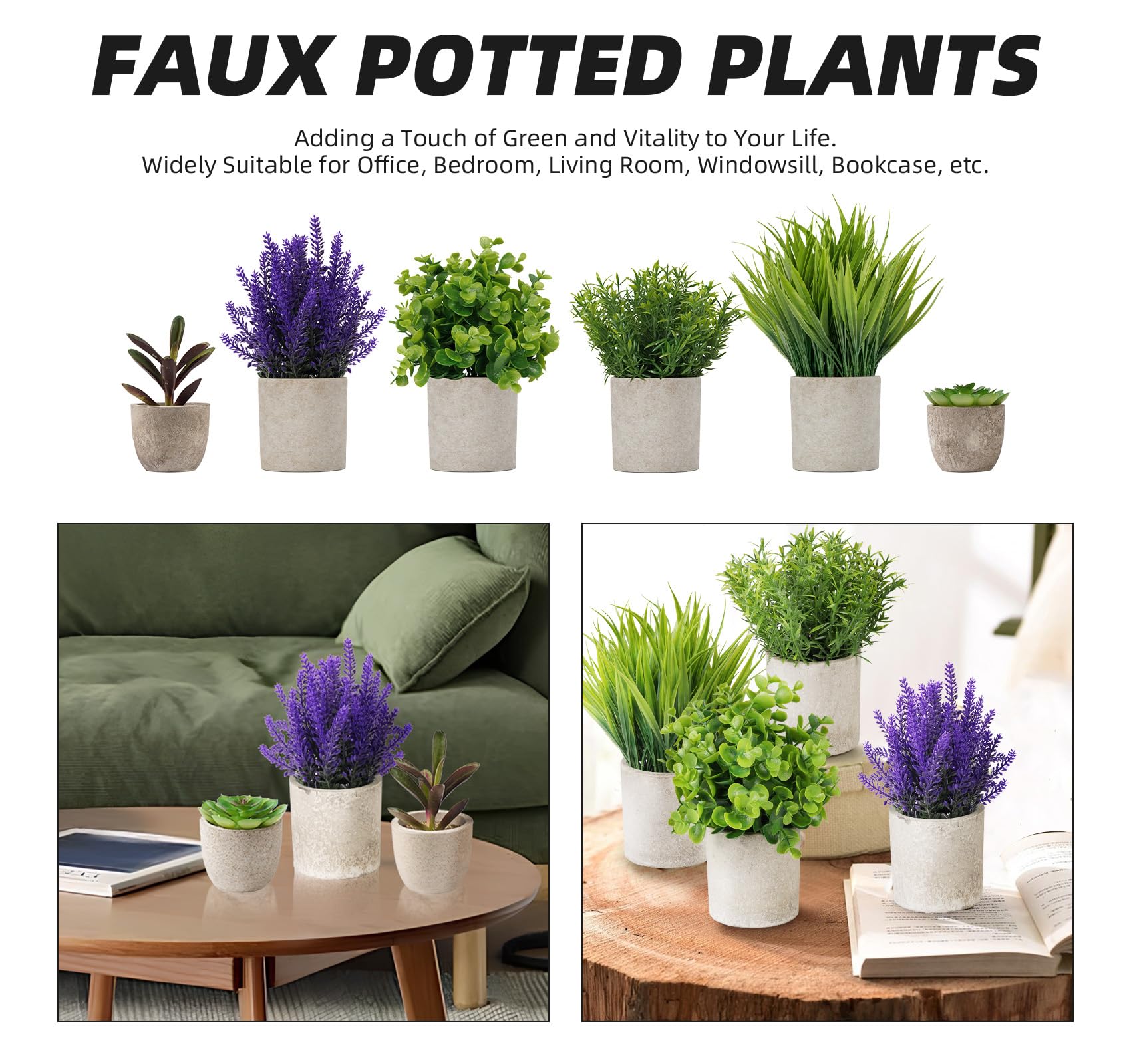 ilauke Artificial Plants, 6 Pack Small Artificial Plants, Artificial Plant with Pot, Plastic Plant Fake Plant Potted Plant