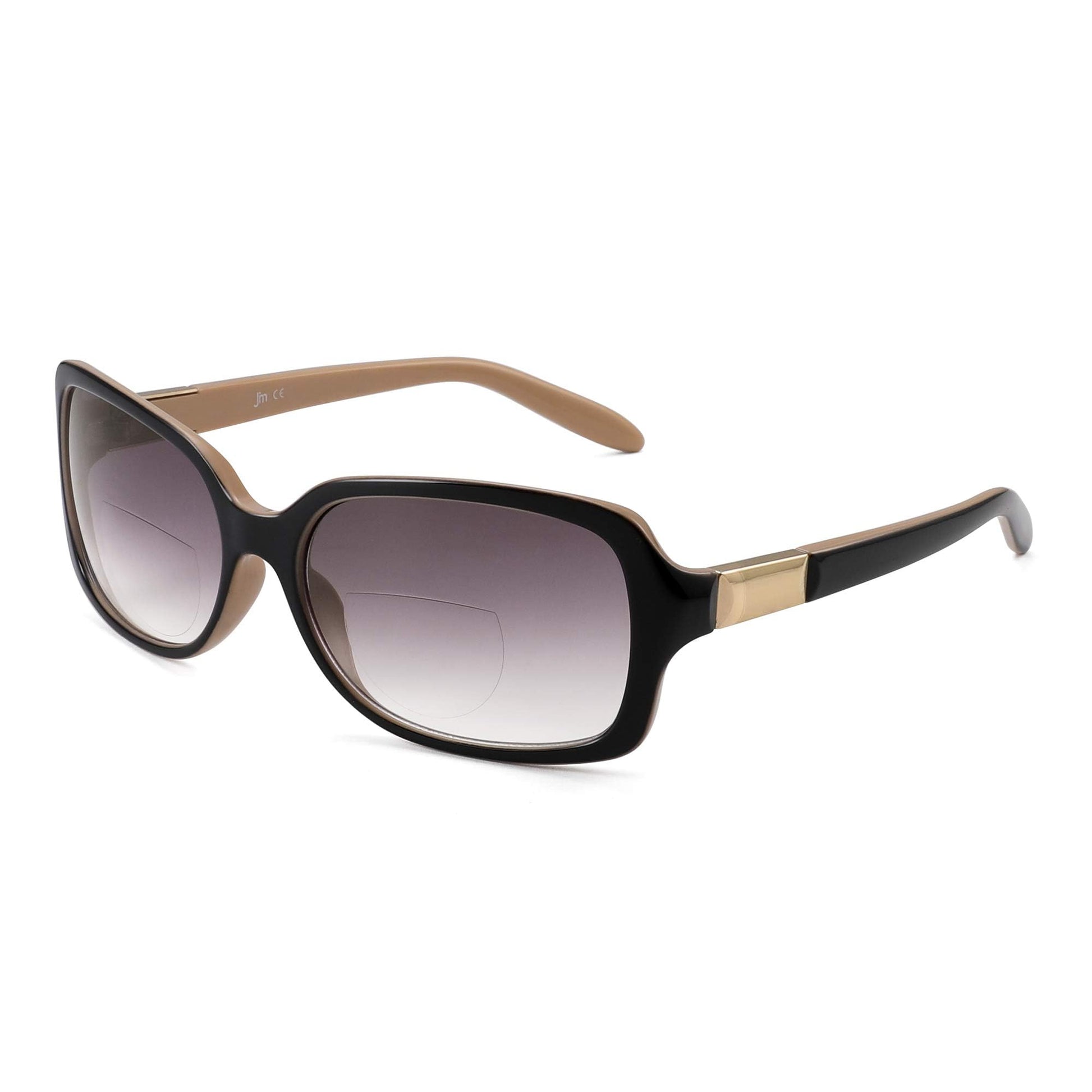 JM Classic Bifocal Reading Glasses Square Stylish Gradient Sunglasses Readers for Women +1.5 Black