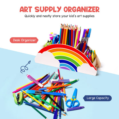 Gamenote Wooden Desk Organizer, Rainbow Pencil Holder/Pen Holder/Table Organizer/Multifunctional Organizer for Kids Office