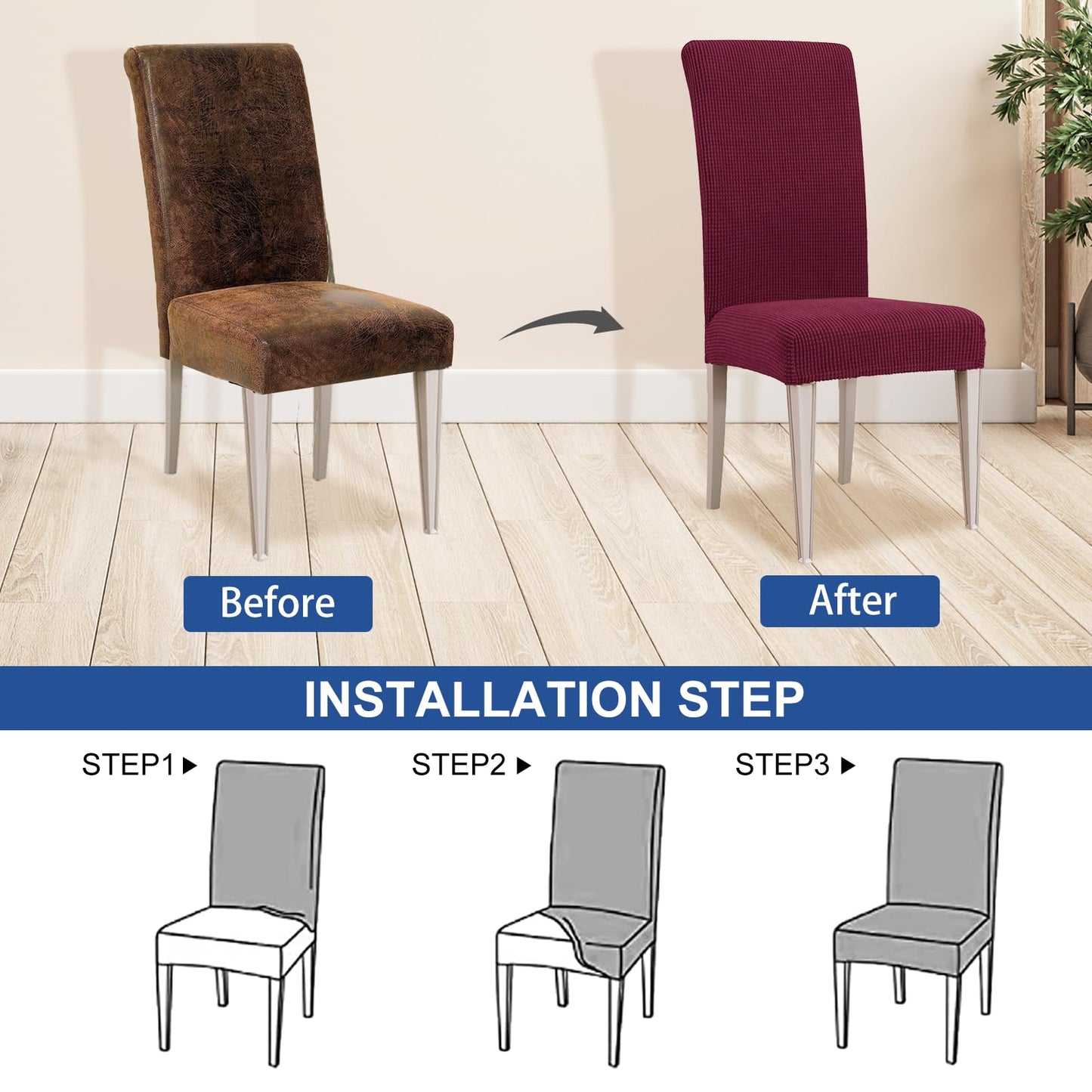4-Piece Stretch Chair Covers Universal Cat-Scratch Resistant Chair Slipcovers – Burgundy