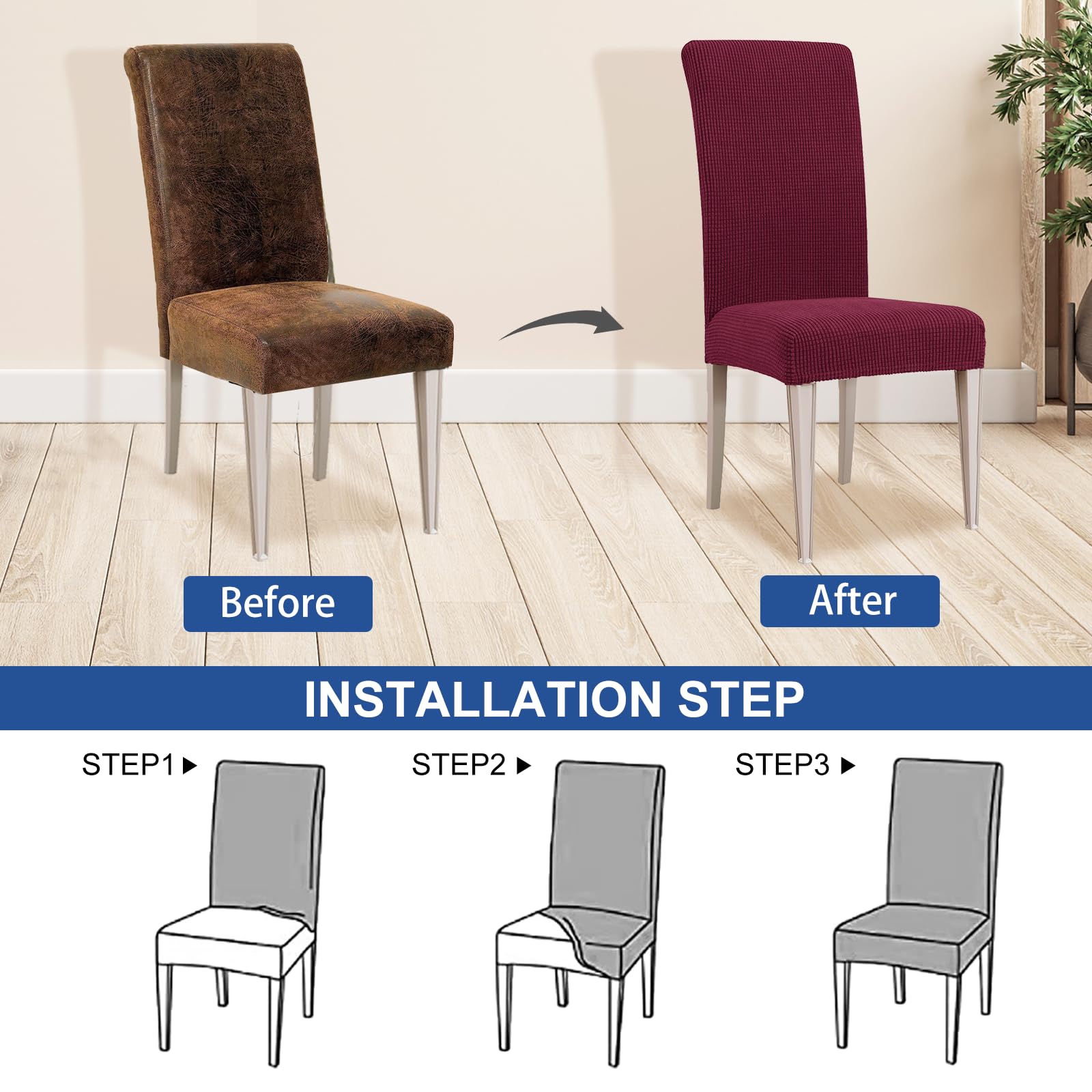 4-Piece Stretch Chair Covers Universal Cat-Scratch Resistant Chair Slipcovers – Burgundy