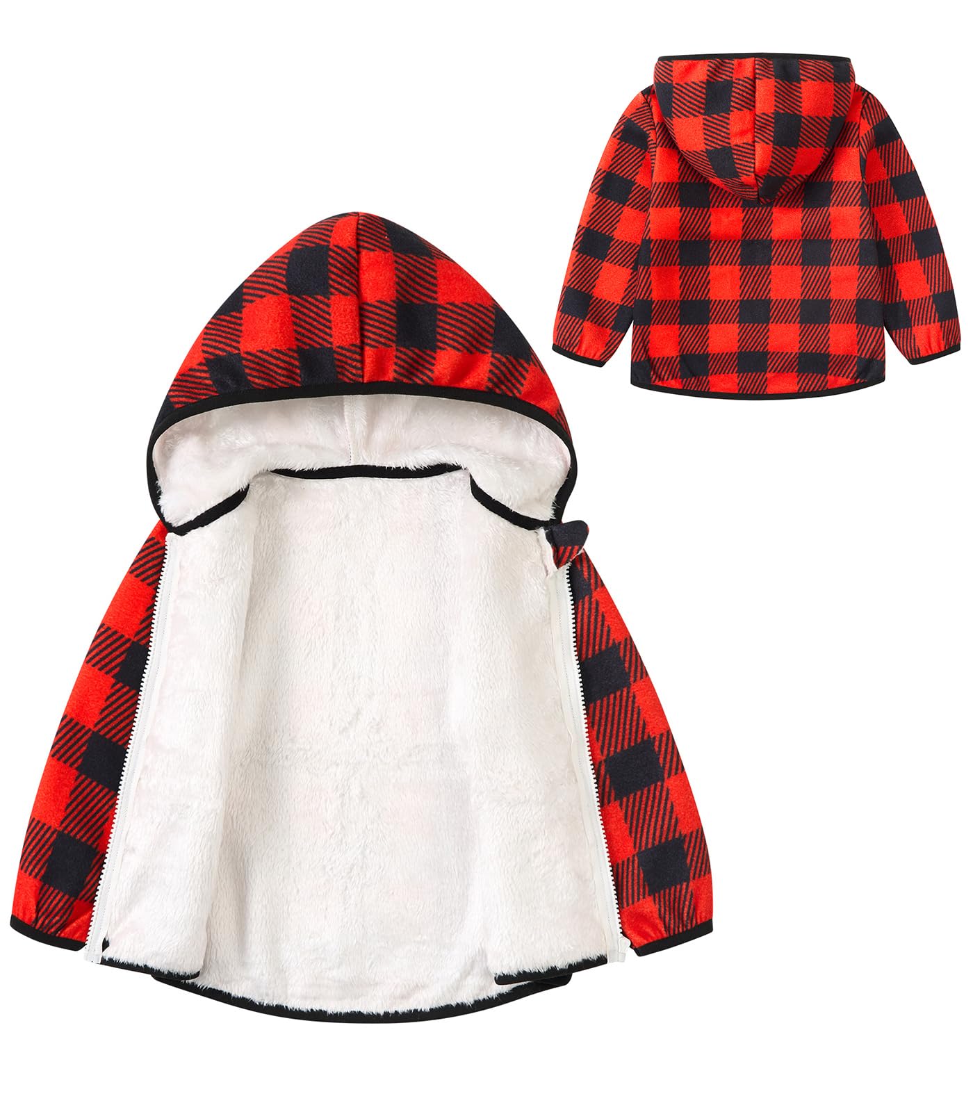 Toddler Girls Hooded Mesh Fleece Jacket Zipper – Red/Black 2–3 Years