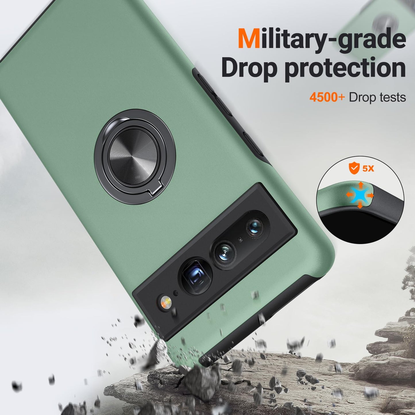 Google Pixel 7 Pro Phone Case with Stand Magnetic Car Mount Support Shockproof Bumper – Green