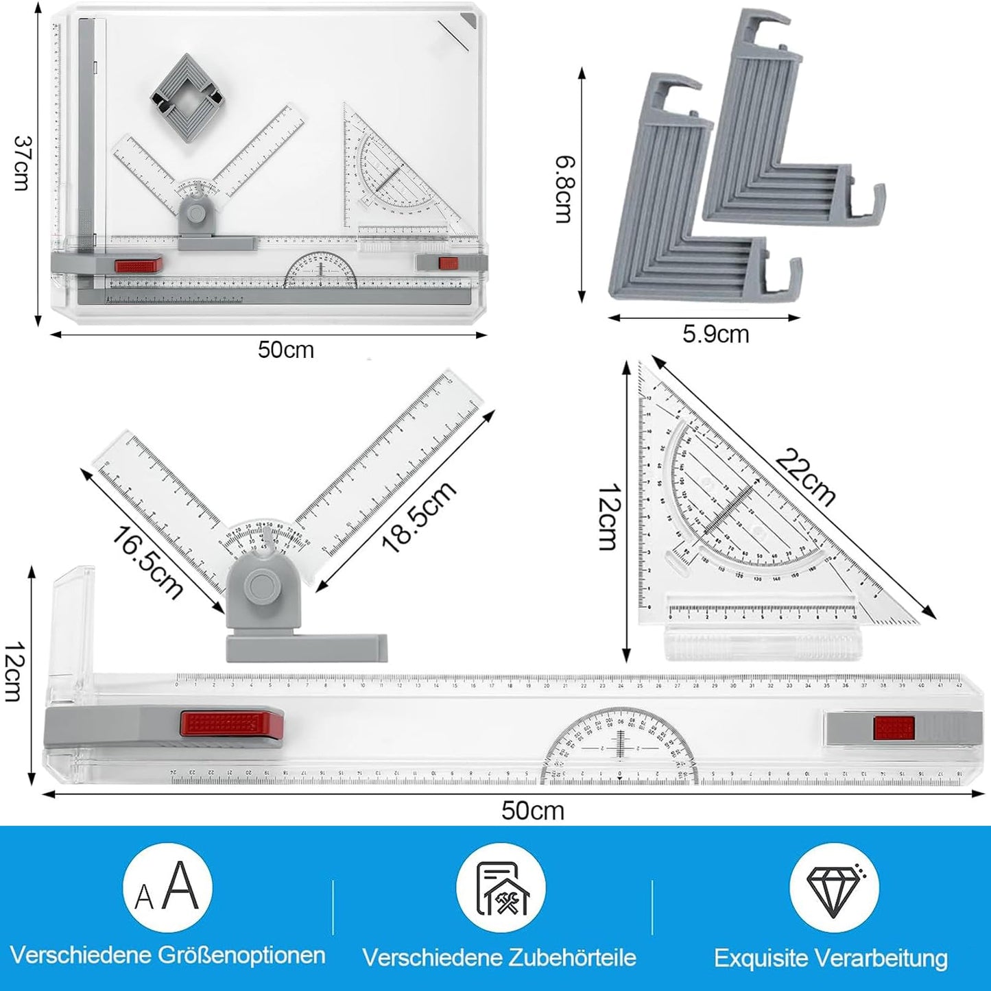 A3 Geo Drawing Board Parallel Rail Adjustable Angle Quick-Drawing Triangle Professional – A3