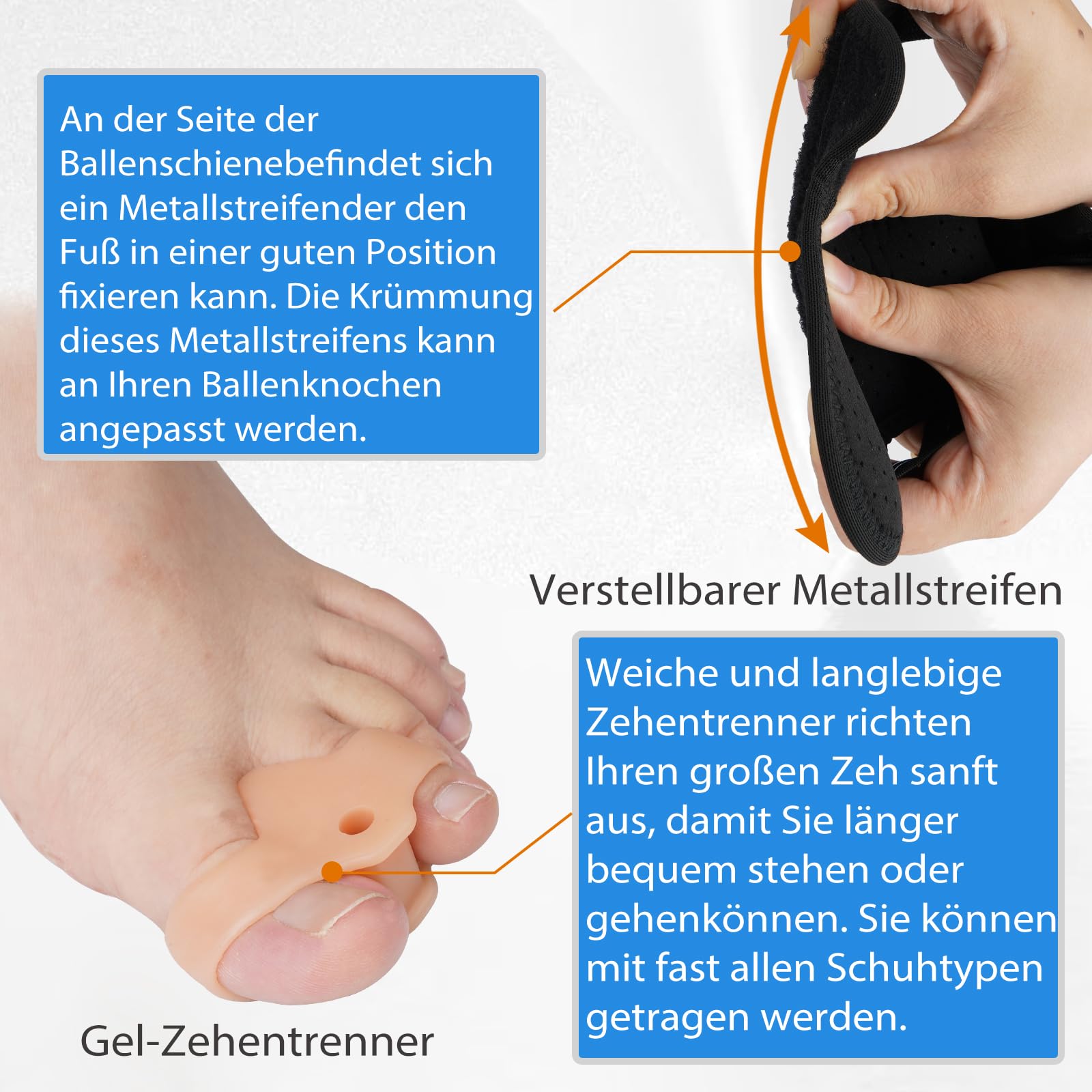 Healrecux 2x Hallux Valgus Correction Splint With 2x Toe Spreader for Toe Straightening for Day and Night, Hallux Valgus