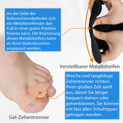Healrecux 2x Hallux Valgus Correction Splint With 2x Toe Spreader for Toe Straightening for Day and Night, Hallux Valgus