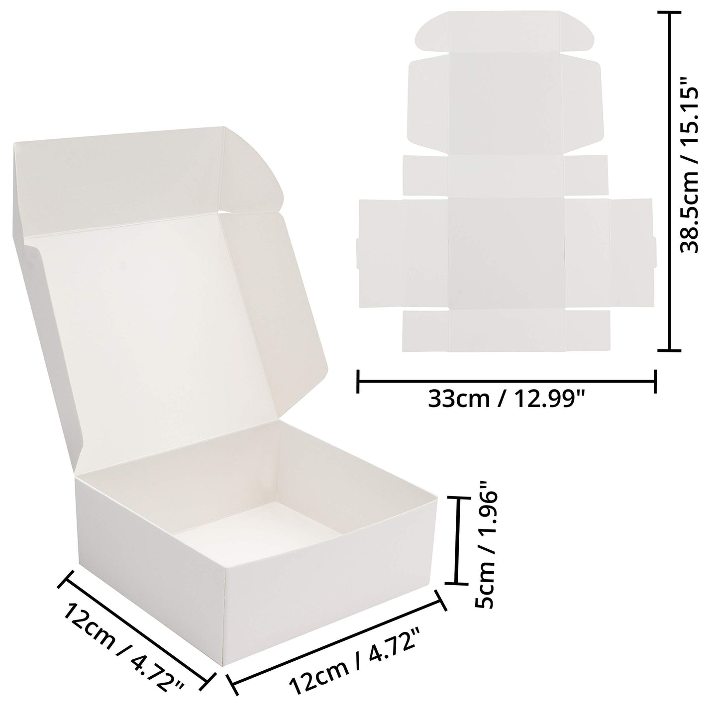 Kurtzy White Kraft Boxes with Lid (50pcs) - Cardboard, 12 x 12 x 5 cm - Easy Assembly Favor Boxes for Parties, Birthdays,