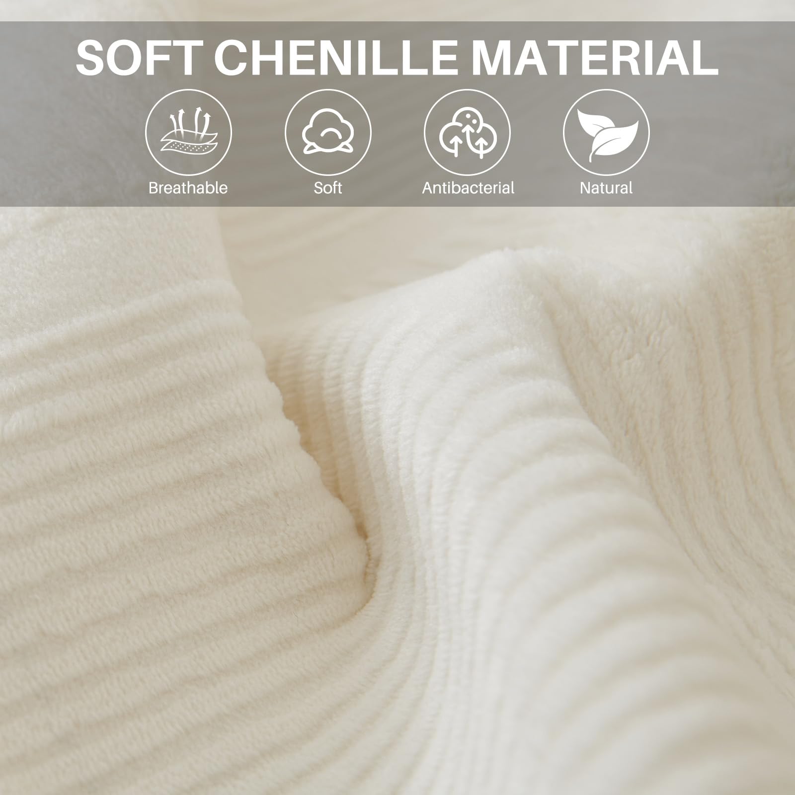 3-Seater Velvet Sofa Cover Non-Slip Pet-Friendly Protective – White 90×90cm