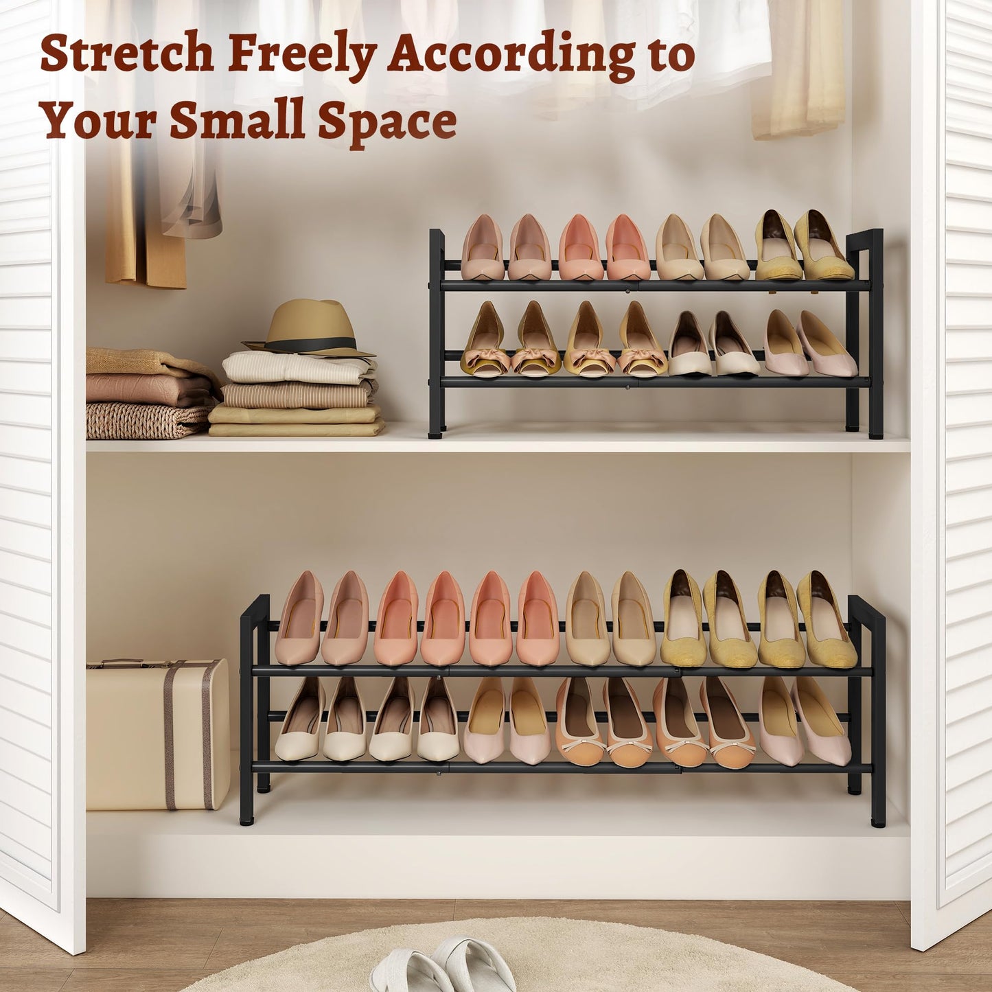 2-Tier Adjustable Metal Shoe Rack for Space-Saving – Black