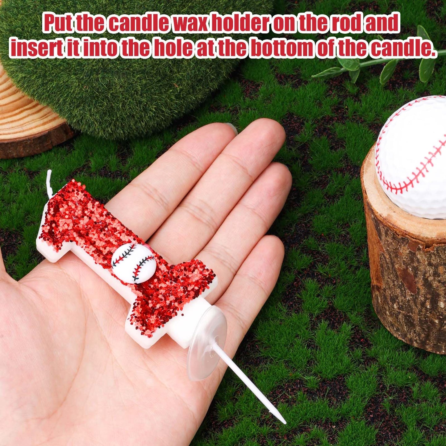 Birthday Number Candle 7.5cm Glitter Baseball Cake Topper – Red (1)