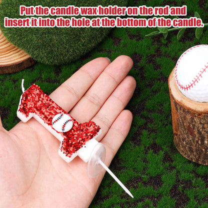 Birthday Number Candle 7.5cm Glitter Baseball Cake Topper – Red (1)