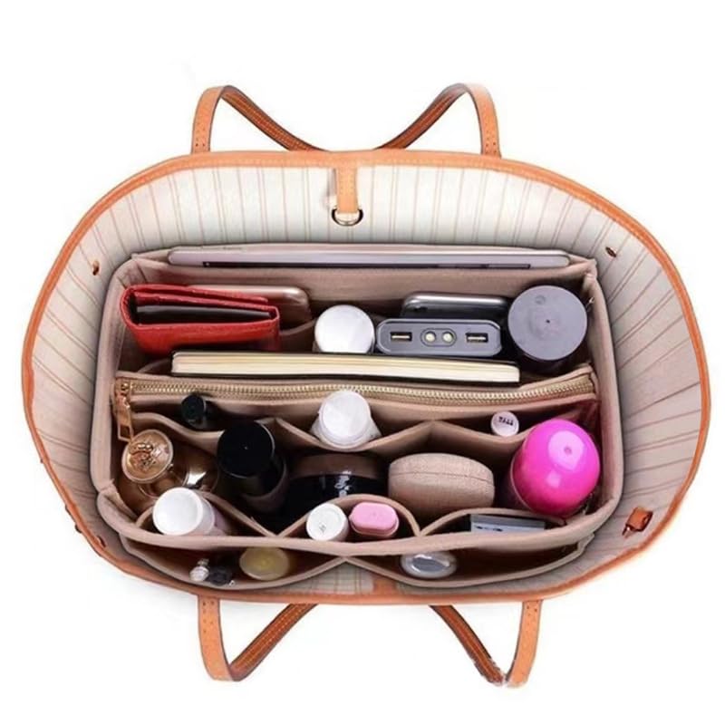 Felt Bag Organizer Multifunctional Handbag Organizer with Compartments Wallet Zipper Felt Handbag Organizer for Travel