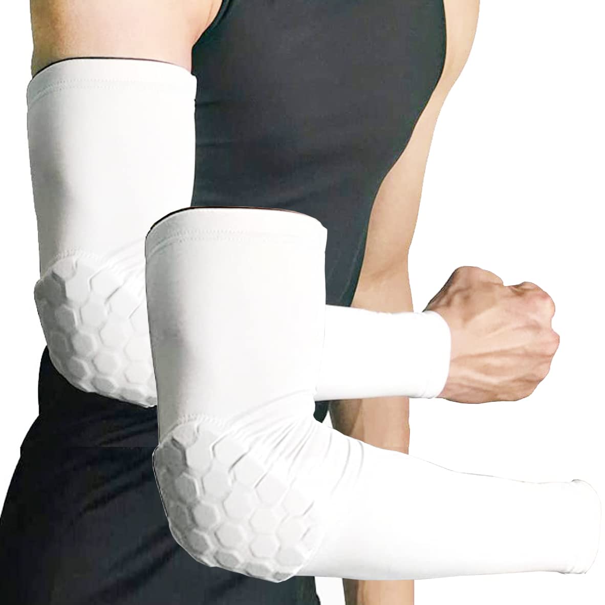 Basketball Elbow Guards Padded Compression Sleeves 2-Pack Protective – White XL