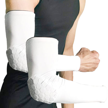 Basketball Elbow Guards Padded Compression Sleeves 2-Pack Protective – White XL