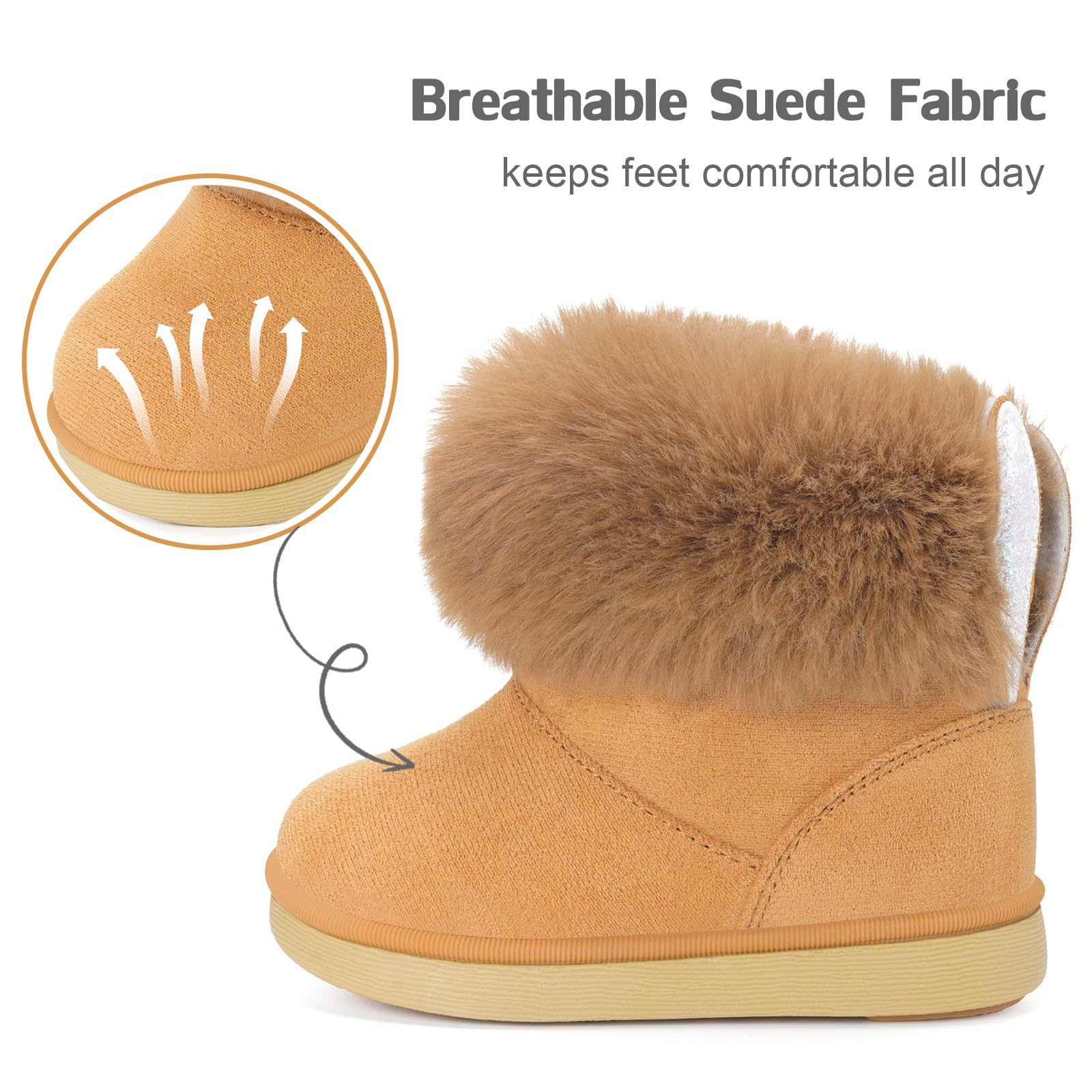 Children’s Winter Ankle Boots Plush Lined Non-Slip Slip-On – Brown EU21