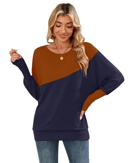 Women's Long Sleeve Patchwork Crew Neck Sweatshirt Tight Cuffs – Black/Green XL
