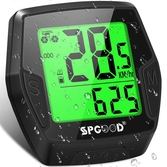 SPGOOD Wireless Bike Computer, 21 Functions, IP54 Waterproof with Backlit Display, Automatic Start/Stop & Automatic Memory,
