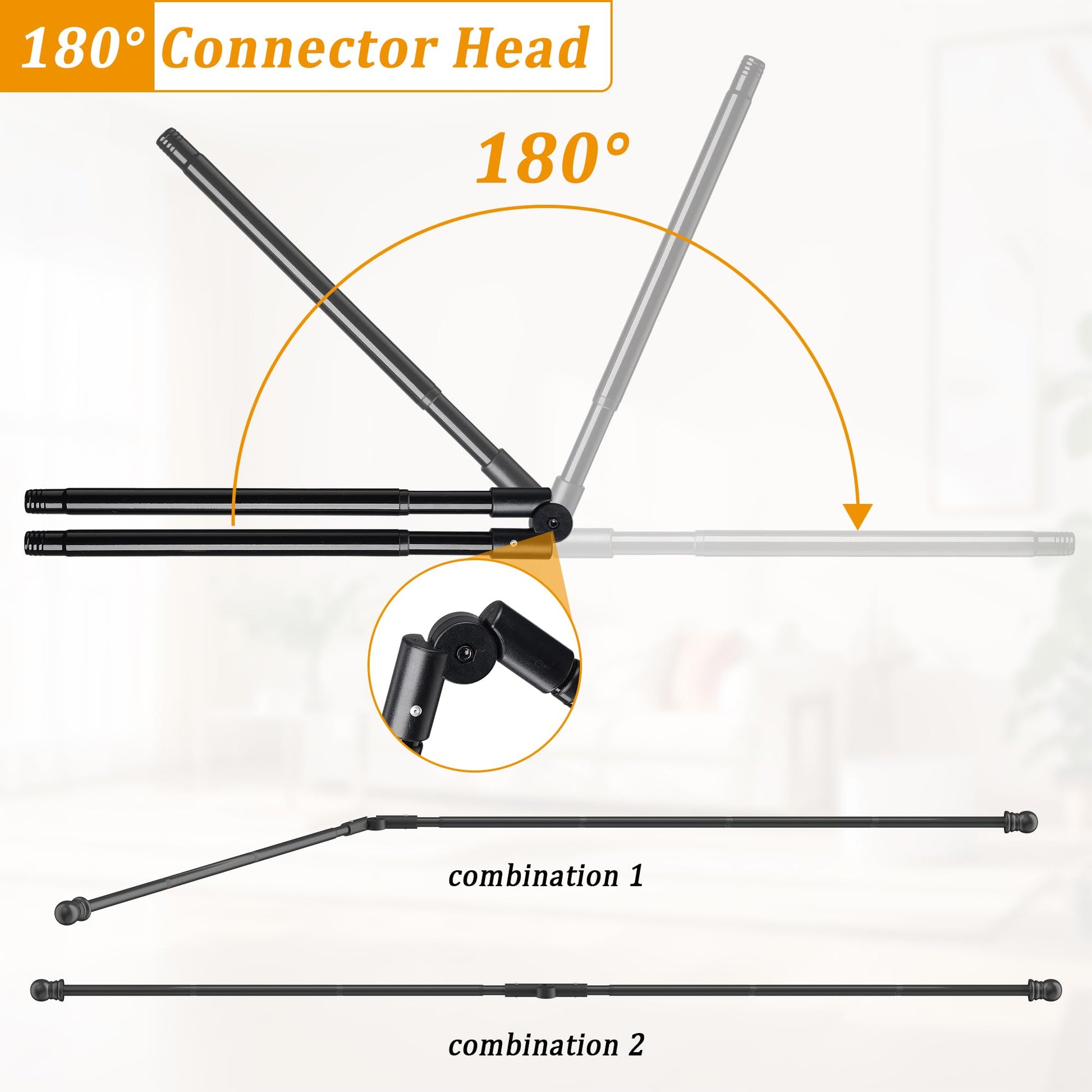 Curtain Rods, L-Shaped Curved Curtain Rods for Windows 76-345 cm, 2.5 cm Diameter Heavy-Duty Curtain Rods for Bedroom, Living