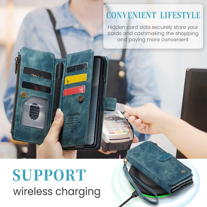 UEEBAI Phone Case for Samsung Galaxy Z Fold 6 5G, Retro Zipper Case Premium PU Leather Soft Folding Case Magnetic Closure