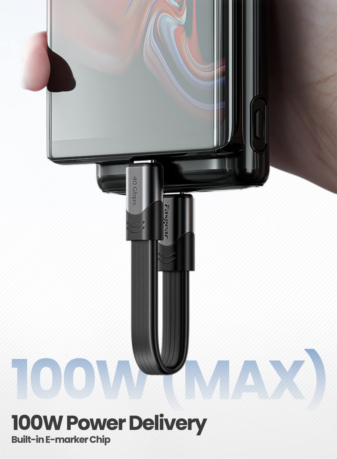 Fasgear USB 4 Cable 100W Fast Charging 15cm – Black