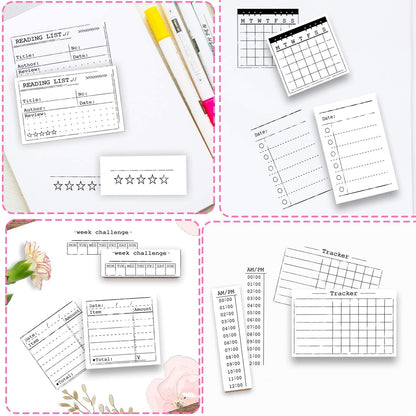 Wooden Rubber Stamp Set 18pcs with Ink Pads Date & Bullet Journal Stamps for Scrapbooking DIY – Assorted 18pcs
