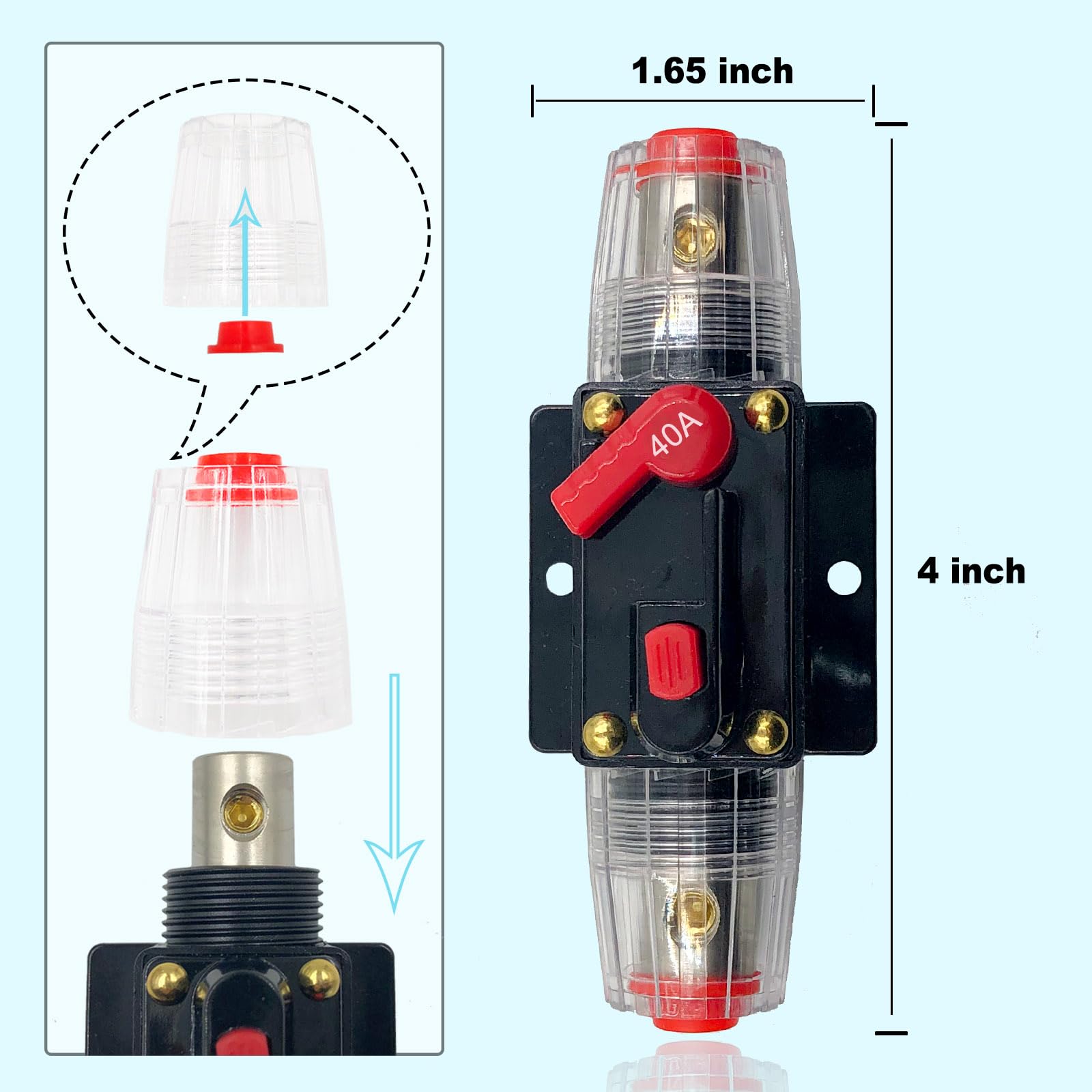 Inline Resettable Fuse Holder 40A 12–24V DC Automotive Marine Solar Protection – 40A