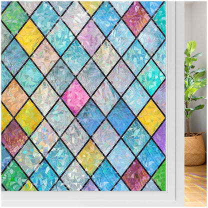 rabbitgoo Window Film Opaque Self-Adhesive, Privacy Film Window Diamond Colorful, 3D Rainbow Film Window 60x200cm Static
