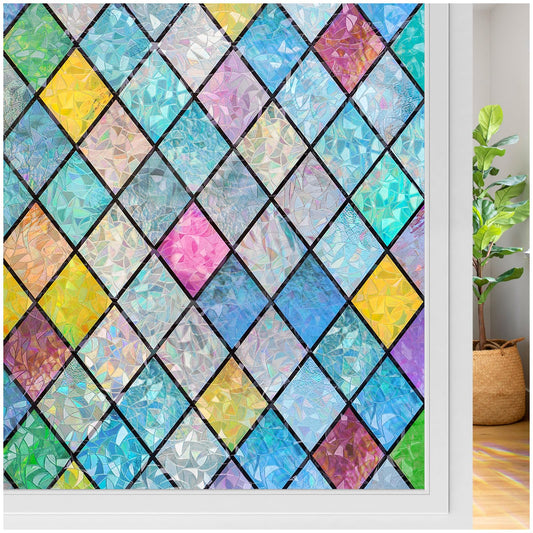 rabbitgoo Window Film Opaque Self-Adhesive, Privacy Film Window Diamond Colorful, 3D Rainbow Film Window 60x200cm Static