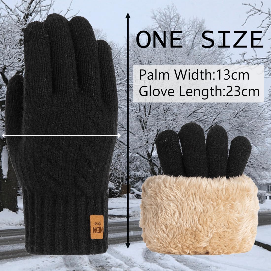 Men’s Thermal Touchscreen Mittens Anti-Slip Windproof - One Size