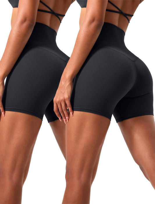 Women's Cycling Shorts High Waist Anti-Chafing Opaque Sports Shorts – 2-Pack Black