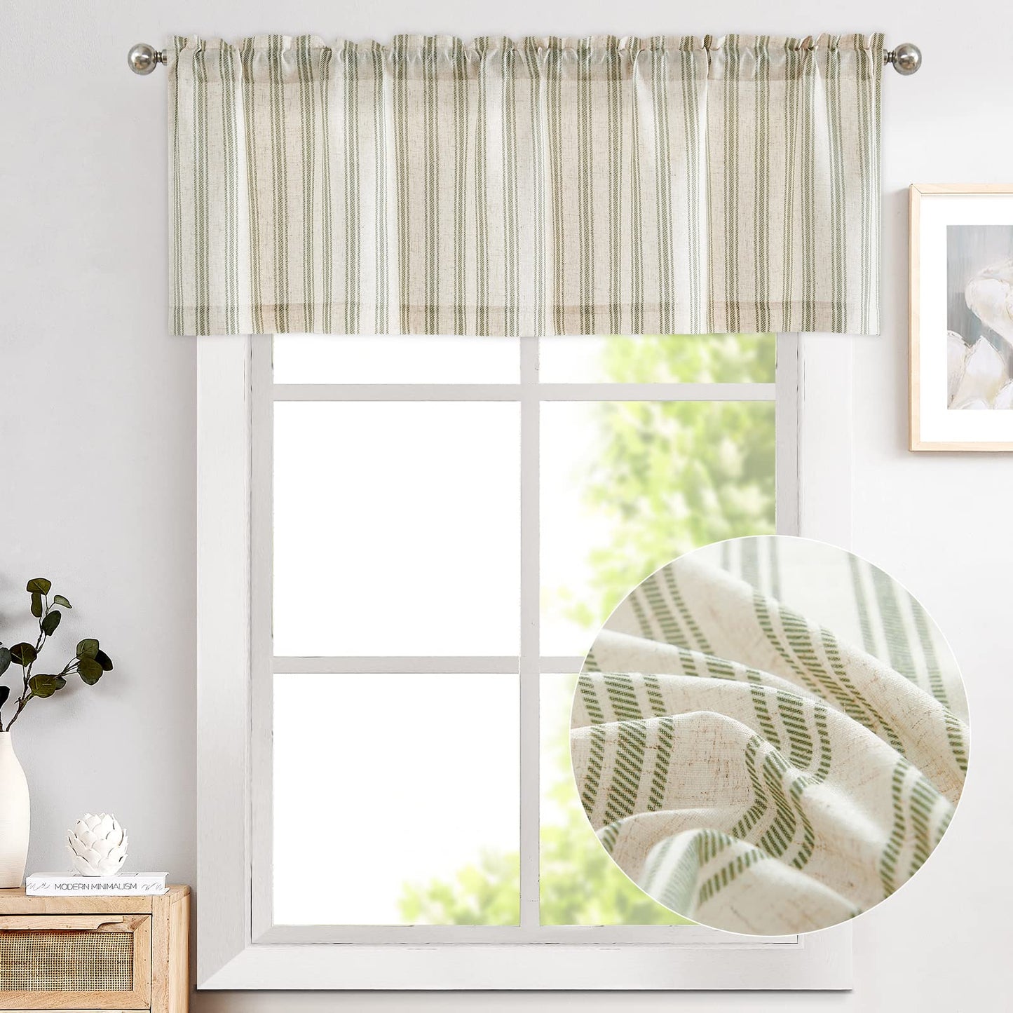 TOPICK Linen Striped Window Curtain Semi-Transparent Bistro Curtain Sheer Curtain Privacy Window Curtain Curtain for Small