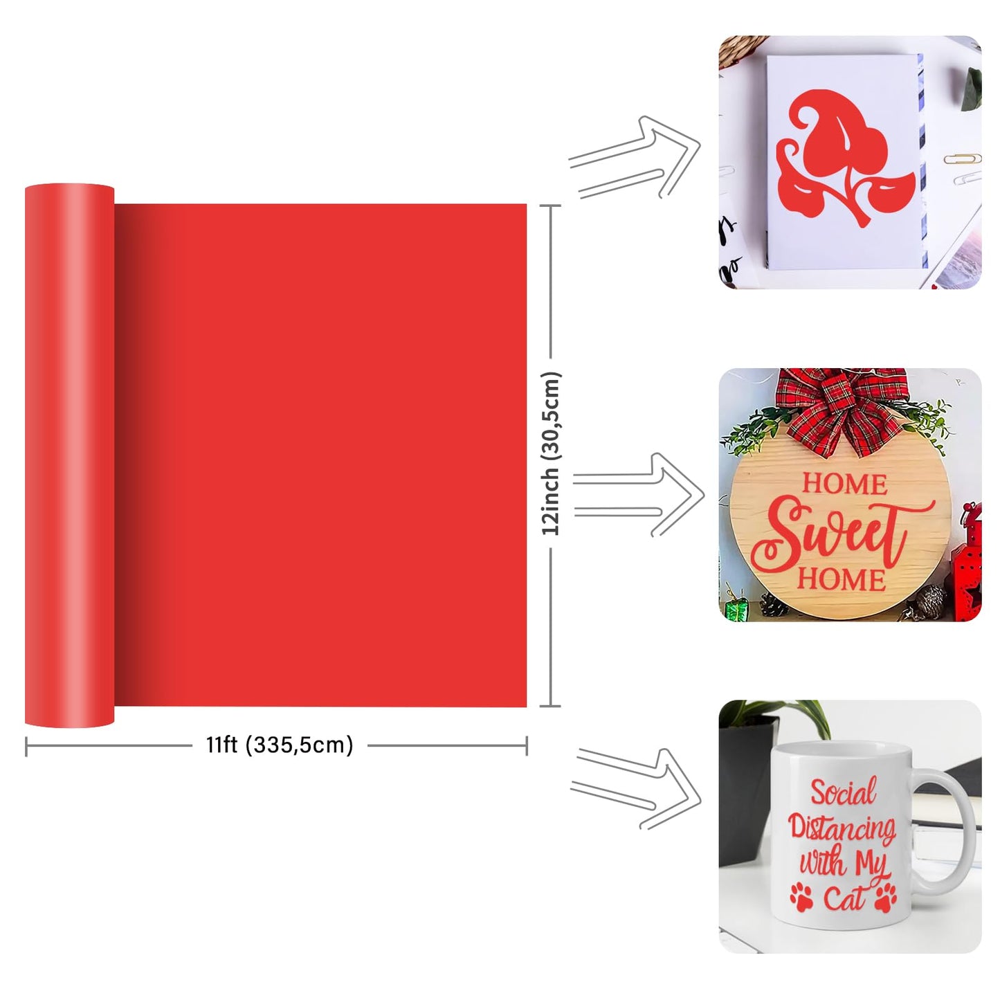 Plotter Vinyl Film Permanent Matte Red 30.5cm x 335.5cm for Mugs Windows Decor – Red 30.5x335.5cm