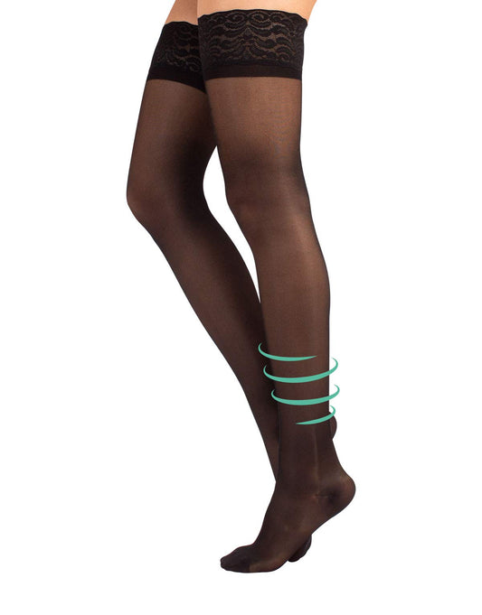 CALZITALY Thigh Highs with Graduated Compression | Support Stockings Medium Compression 10-14 mm/Hg | Black, Skin Color | S,