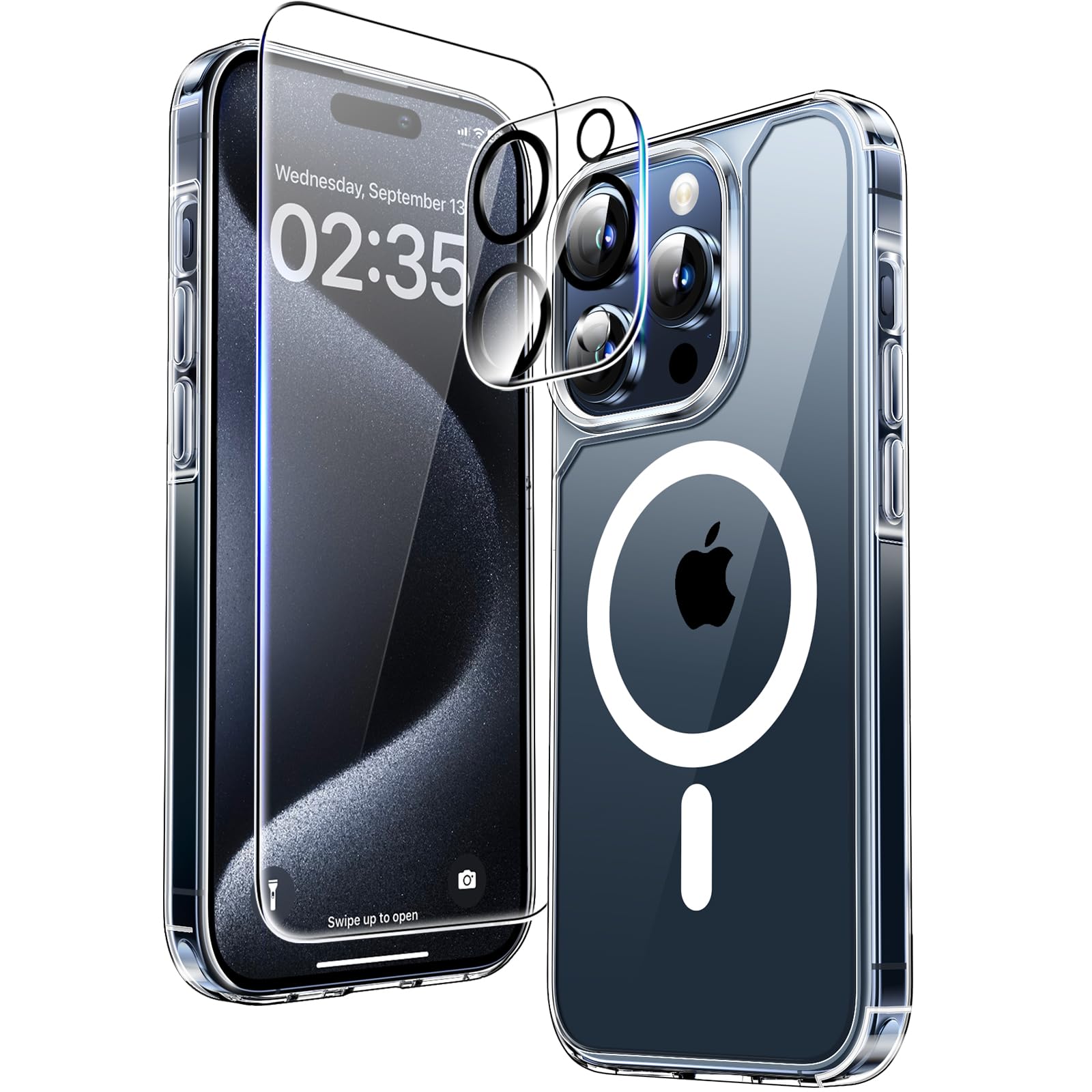 TAURI 3 in 1 Kit Magnetica Cover for iPhone 15 Pro [Compatibile with MagSafe] with 2 Pellicola in Vetro Temperato, Custodia