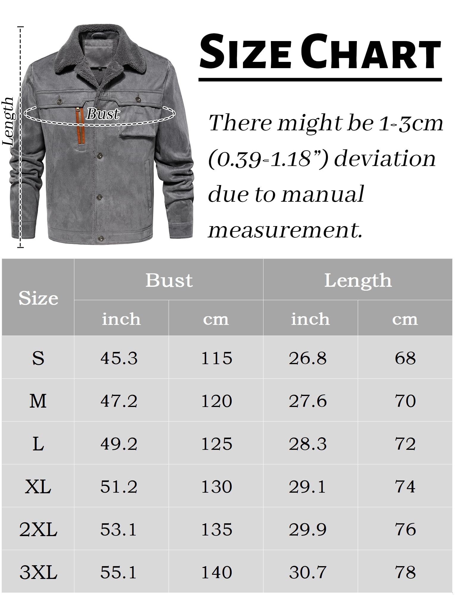 Men's Faux-Suede Sherpa Fleece Lined Winter Jacket Bomber – Black XXL
