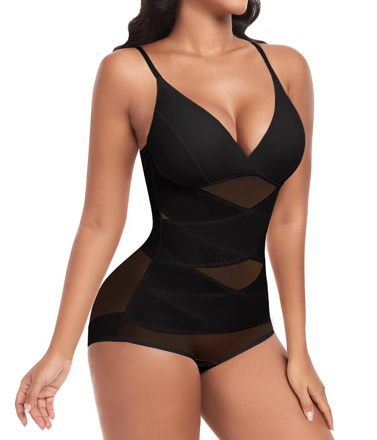 Niwicee Shapewear Women's Tummy Control Bodysuit Figure Shaping Shaping Bodysuits Seamless Body Shaper Adjustable Shoulder