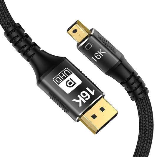 Mini DisplayPort to DisplayPort 16K Cable 2m 80Gbps Bidirectional – Black