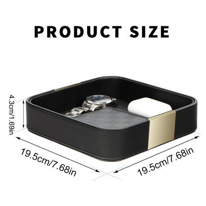 Luxury Leather Key & Valet Tray Gold Plated Metal Accent – Black