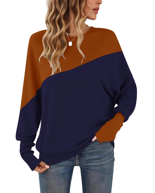 Women's Long Sleeve Patchwork Crew Neck Sweatshirt Tight Cuffs – Black/Green XL