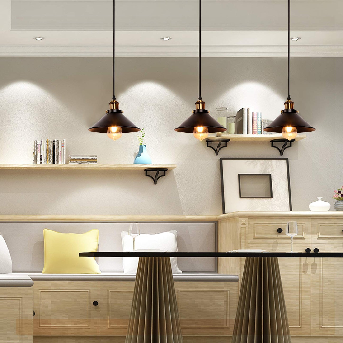 Newrays Vintage Retro Black Pendant Light Shade Loft Iron Umbrella Kitchen Bar Hanging Ceiling Lamp